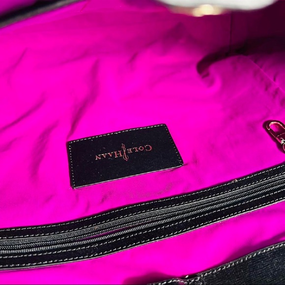 Cole Haan Leather Tote Bag Black White Colorblock Purse w Tassel - Picture 4 of 15